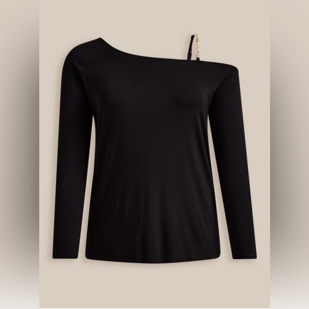 Torrid Black Off-Shoulder Super Soft Chain Strap Top, NWT! - Picture 7 of 15